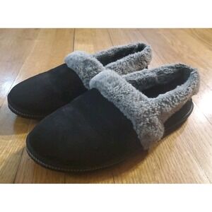 Skechers Black Slippers Size 8.5 Gray Faux Fur Comfort Memory Foam Slip On